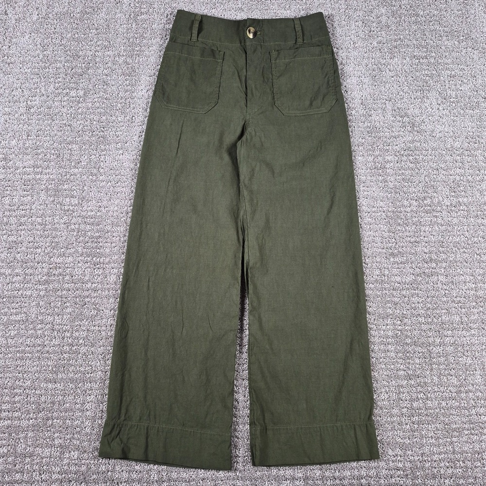 Anthropologie Maeve Colette Pants Womens 27 Green Wide Leg Crop Magic Fabric